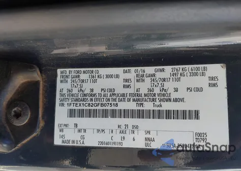 2016 Ford F-150 Xl из США, поврежденный, VIN 1FTEX1C82GFB07518